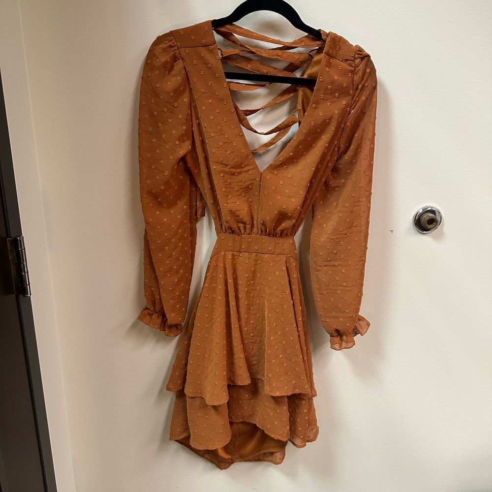Peach Love California Open Back Lace Up Dress Size Small Spring Summer